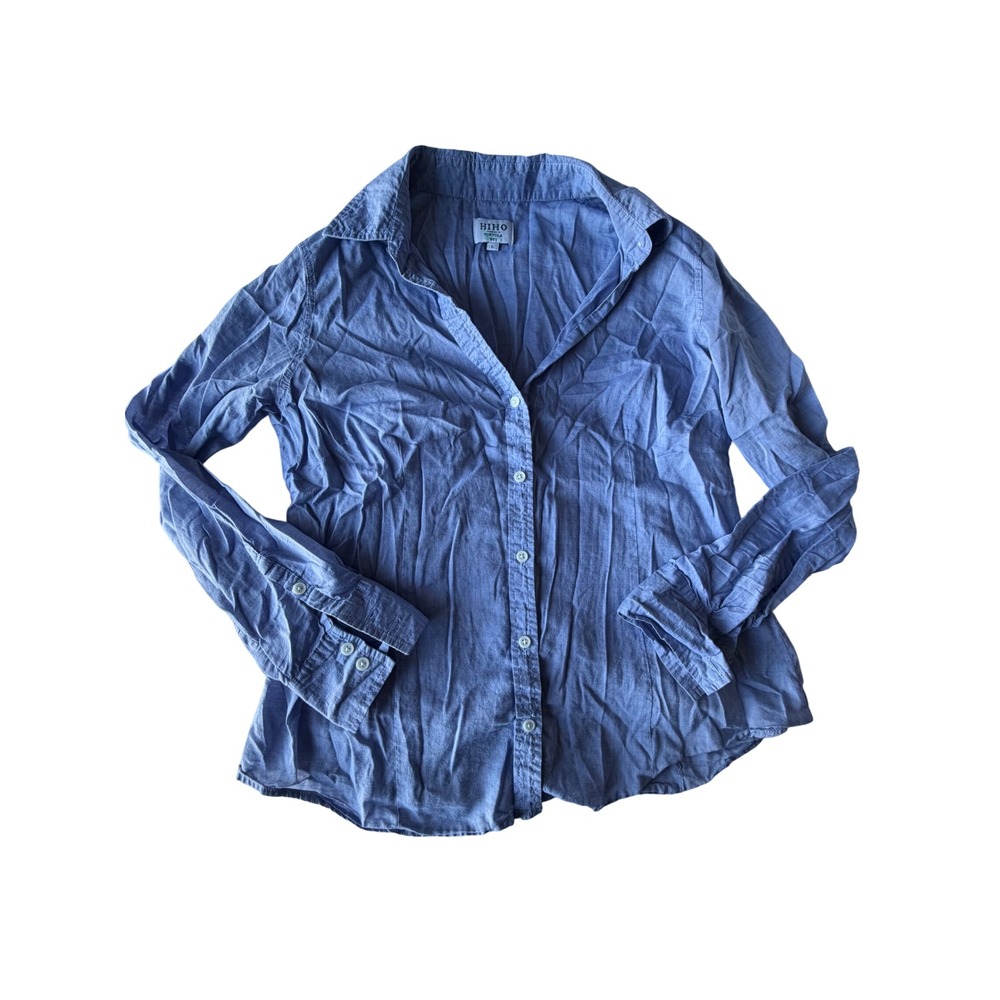 HIHO Tortola BVI Womens Blue Cotton Tencel Button Down Shirt Size L Coastal